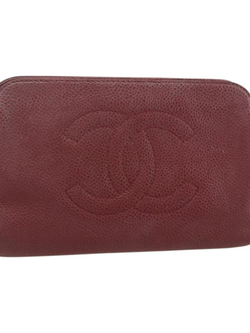 CHANEL Pouch Grained Calf Skin Bordeaux Gold CC Auth yk20274